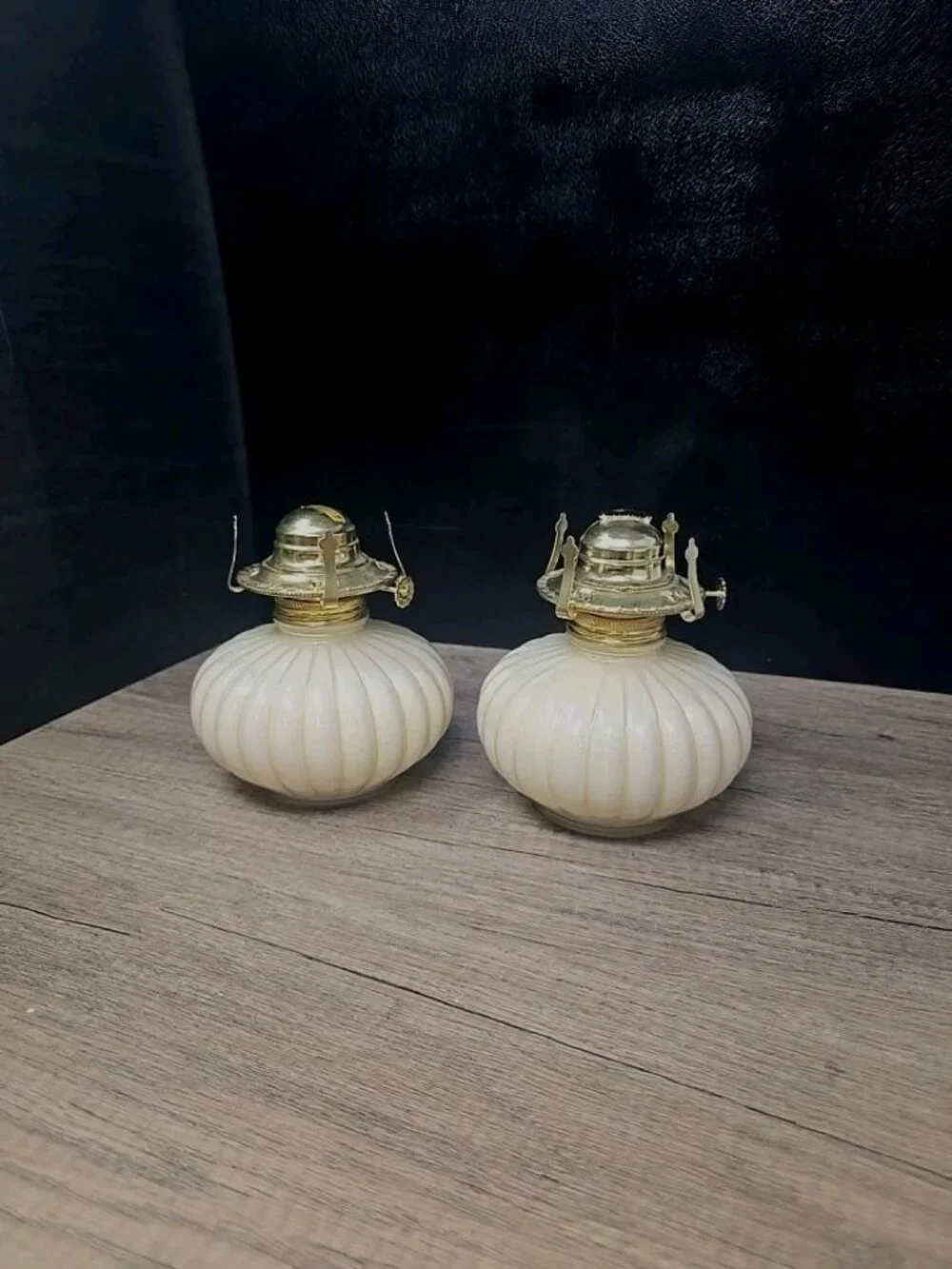 2 Cream Lamplight Farms Oil Lamp USA Functioning Lamps VTG GRANDMACORE